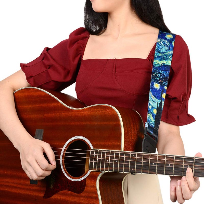 BestSounds Van Gogh Starry Night Guitar Strap Includes Strap Button & 2 Strap Locks, Adjustable Guitar Shoulder Strap For Bass, Electric & Acoustic Guitar, Best Gift for Men Women Guitarist - Image 5